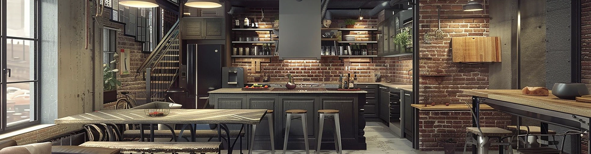 salón con sofá y mesa y escaleras al fondo