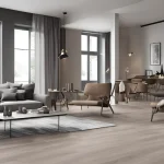 foto de salon con suelo laminado claro