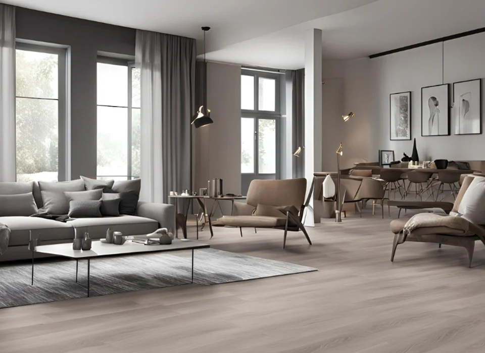 foto de salon con suelo laminado claro